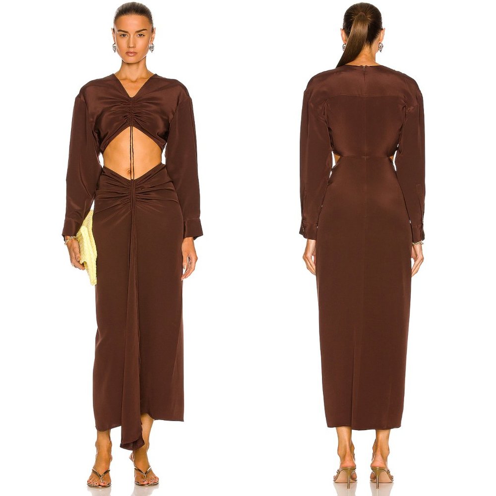 Christopher Esber Ruched Disconnect Shirt Dress in Chocolate Brown US 6 / AUS 10